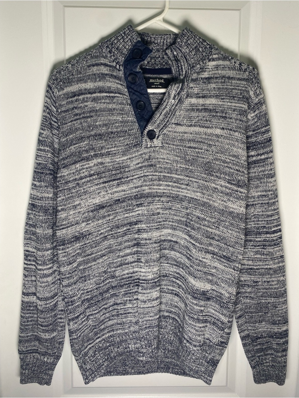 Method Men's Space Dye Marled Knit Quarter-Button Pullover Sweater - Small
